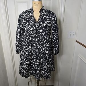 Who What Wear Black White Floral‎ 3/4 sleeve womens Dress XS